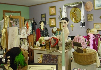 This photo of an interior store display that includes examples of vintage clothing and fashion accessories was taken by Loretta Humble of Malakoff, Texas.